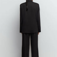 Palazzo pants with double tucks in gray/black