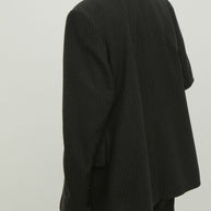 Double-breasted woolen jacket in a gray-green stripe
