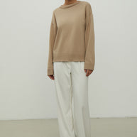 Gray merino wool round neck sweater