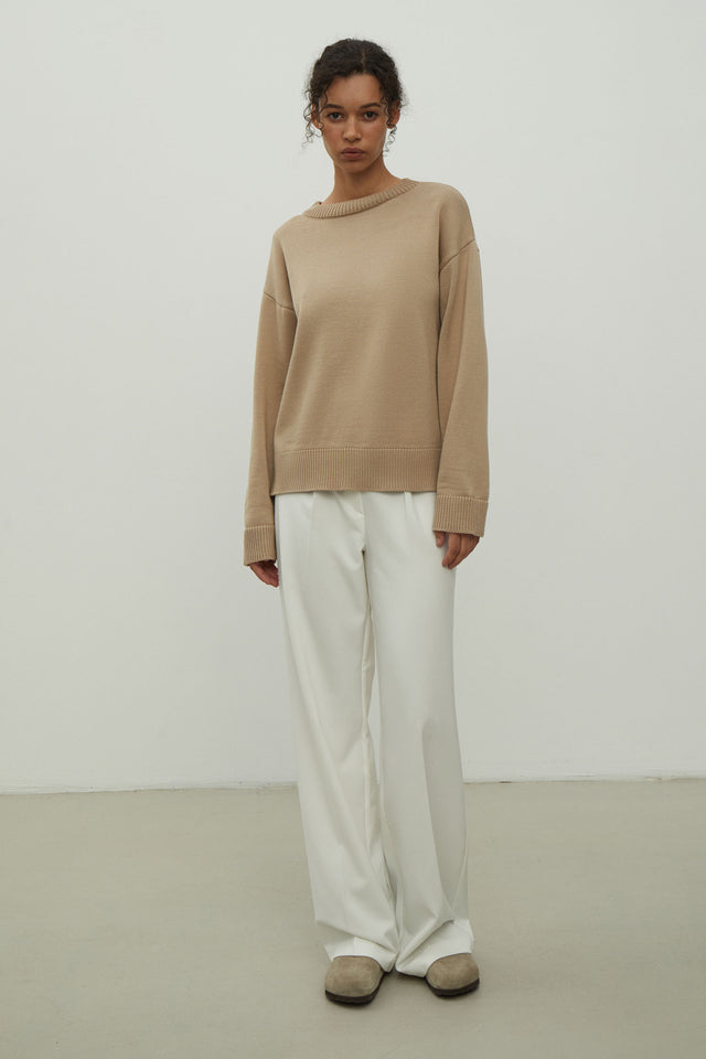 Gray merino wool round neck sweater