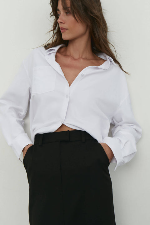 Midi skirt with front slit in cappuccino/black