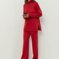 Knitted sweater in sky blue/red/nude