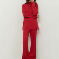 Knitted sweater in sky blue/red/nude