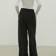 Woolen palazzo pants with a decorated belt in dark gray