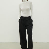 Low-rise woolen palazzo pants in black
