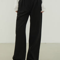 Low-rise woolen palazzo pants in black