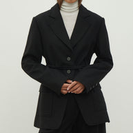 Single-breasted woolen jacket with a tie in gray