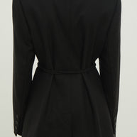 Single-breasted woolen jacket with a tie in gray