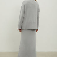 Knitted straight midi skirt in light gray