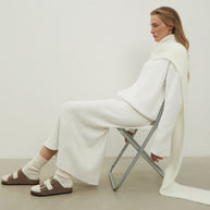 Knitted straight midi skirt in light gray