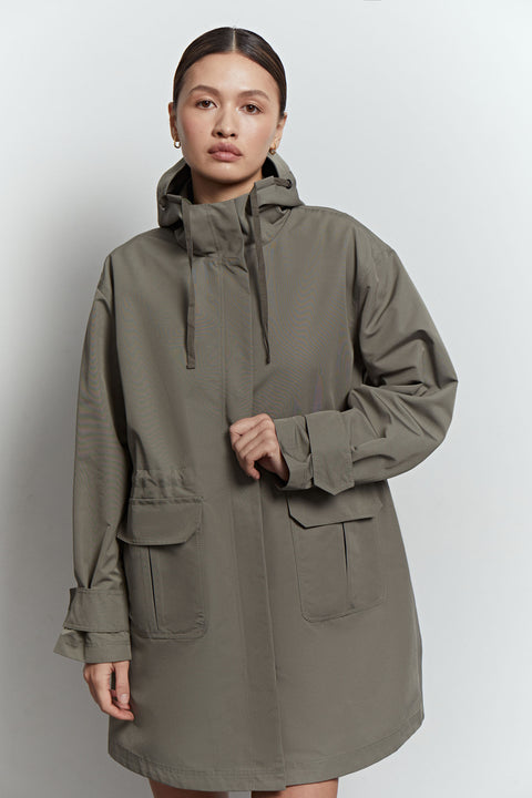 Lightweight parka with drawstring in khaki