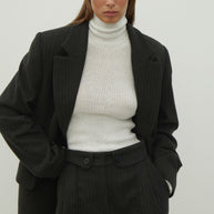 Woolen palazzo pants with a decorated belt in dark gray
