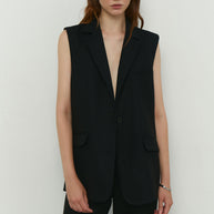 Elongated vest with costume fabric in black