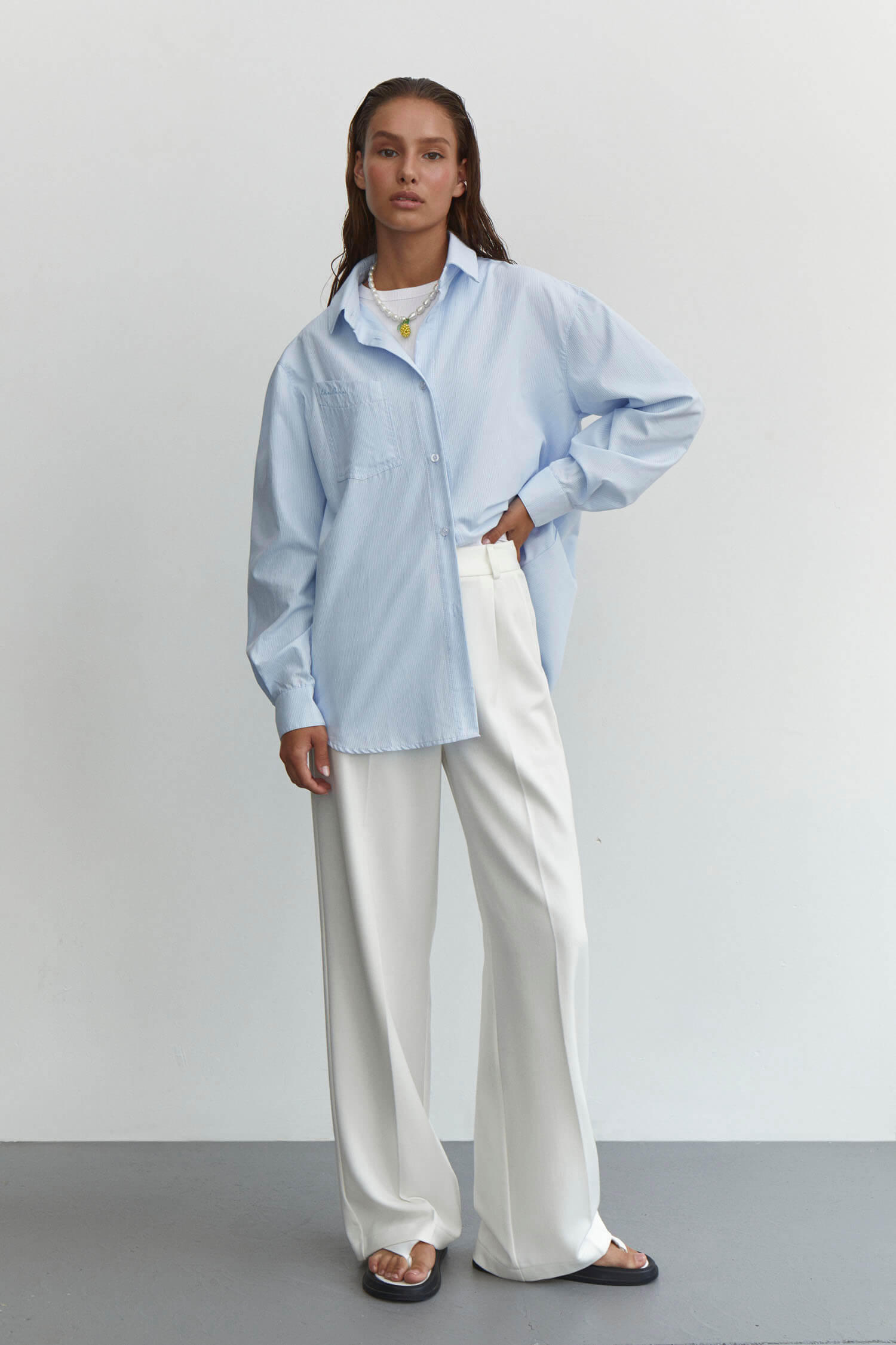 Palazzo pants in cream/olive/white