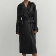 Faux leather oversized trenchcoat in chocolate/black
