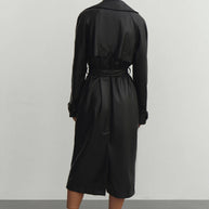 Faux leather oversized trenchcoat in chocolate/black