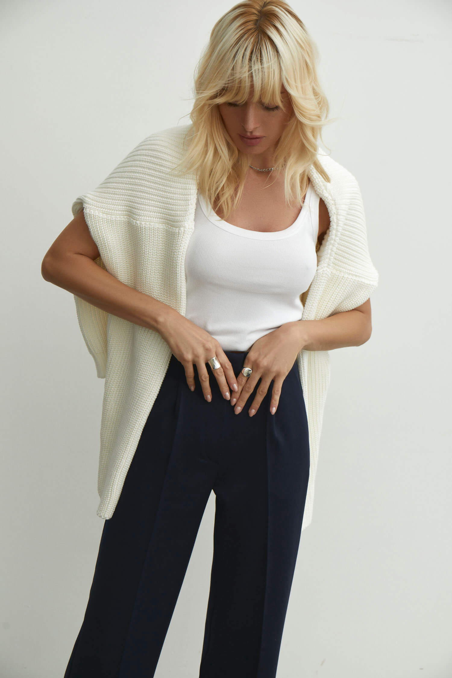 Palazzo pants in cappuccino/navy blue/black