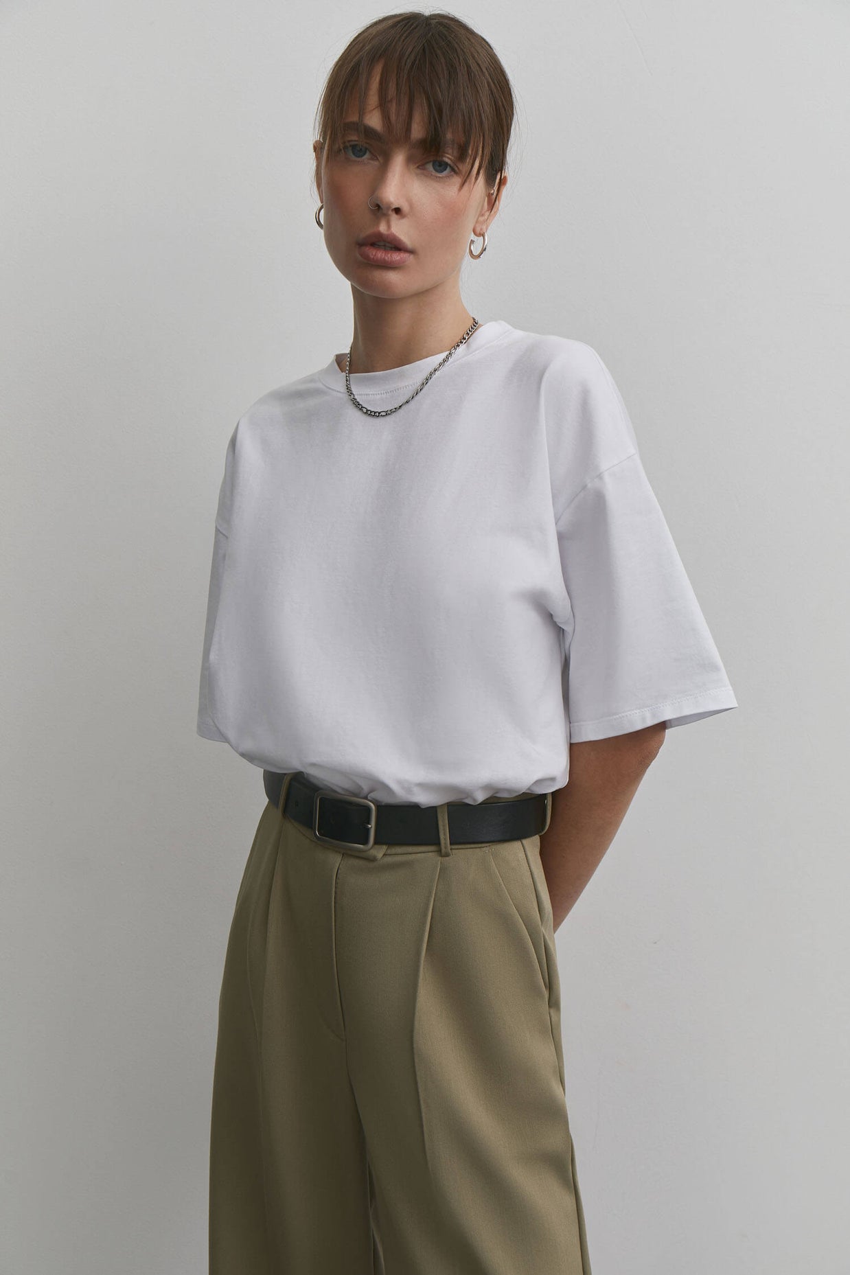 Palazzo pants in cream/olive/white