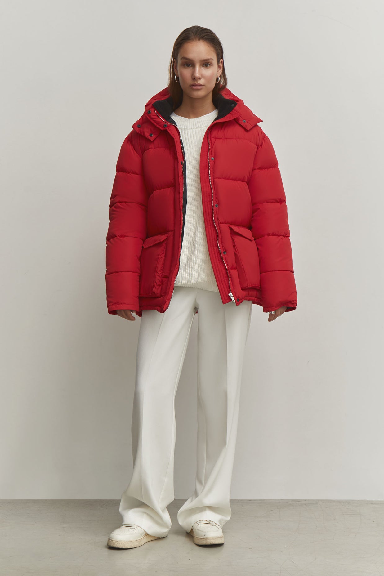 Boyfriend style winter jacket in red
