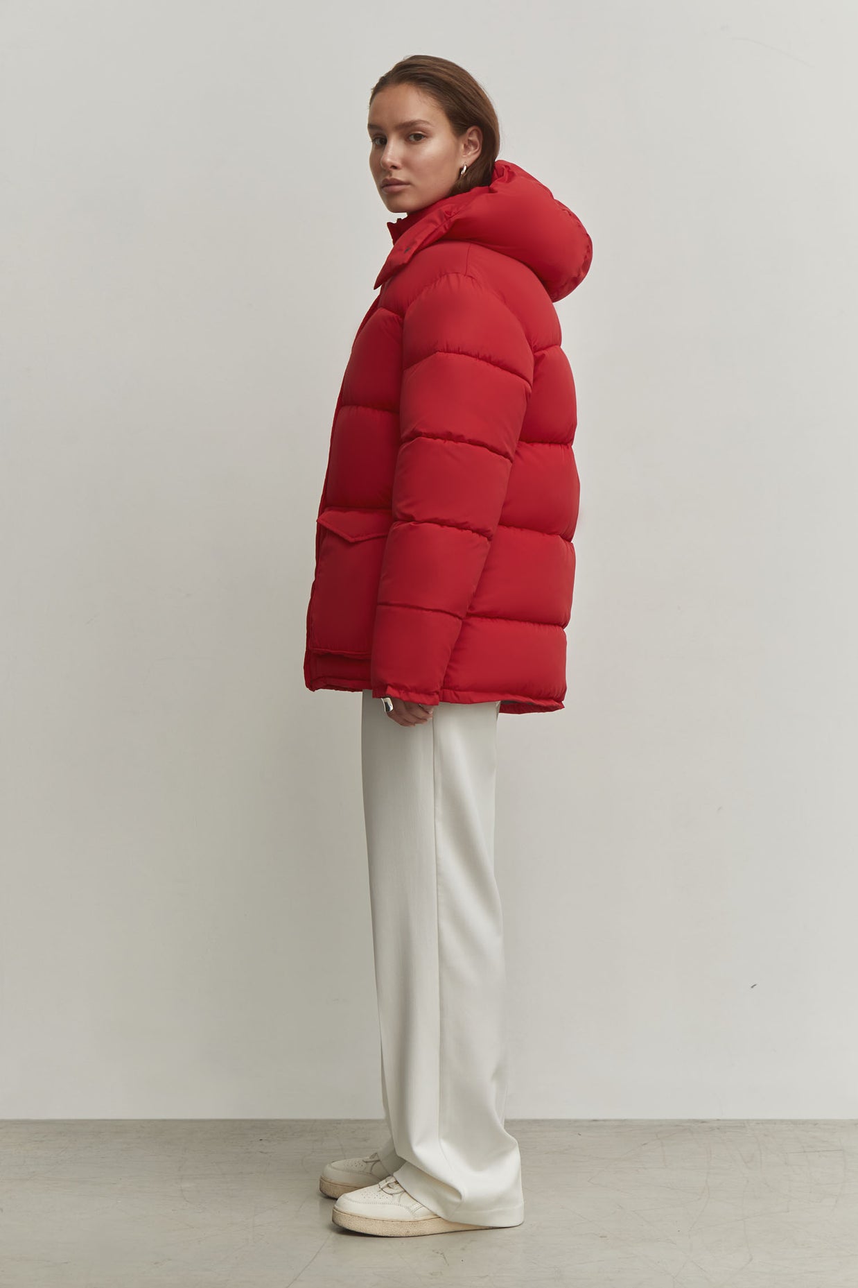 Boyfriend style winter jacket in red