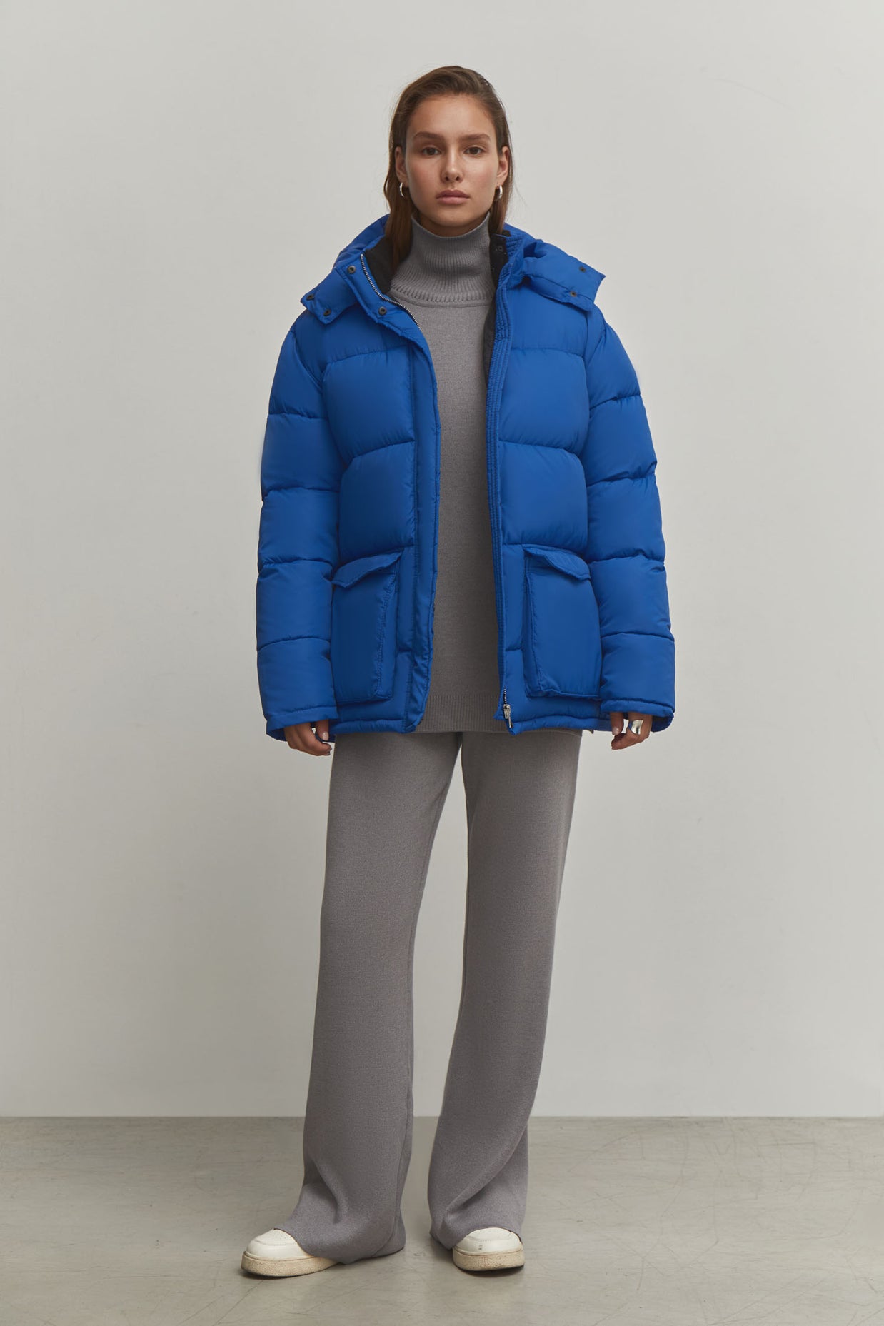 Boyfriend style winter jacket in blue