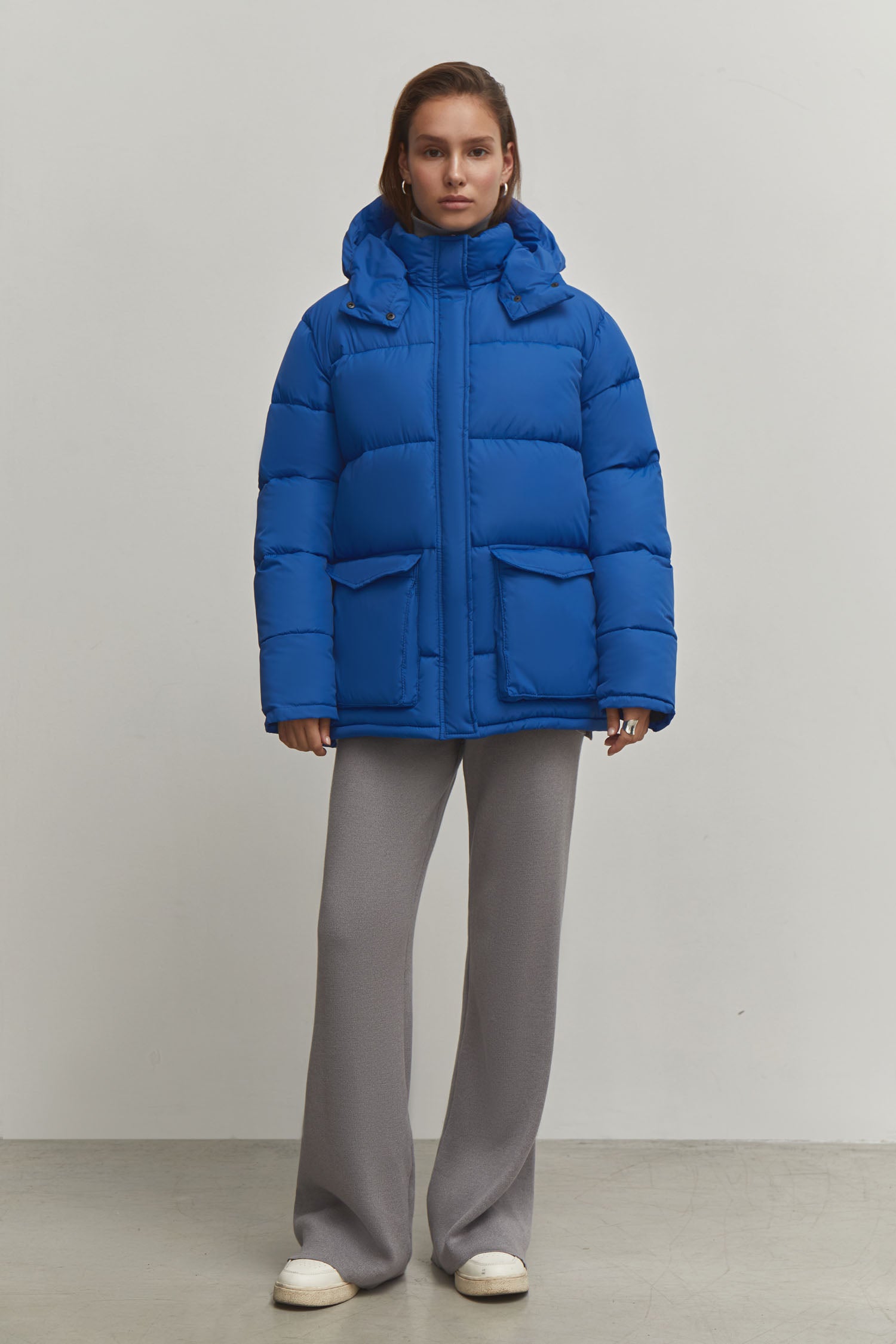 Boyfriend style winter jacket in blue