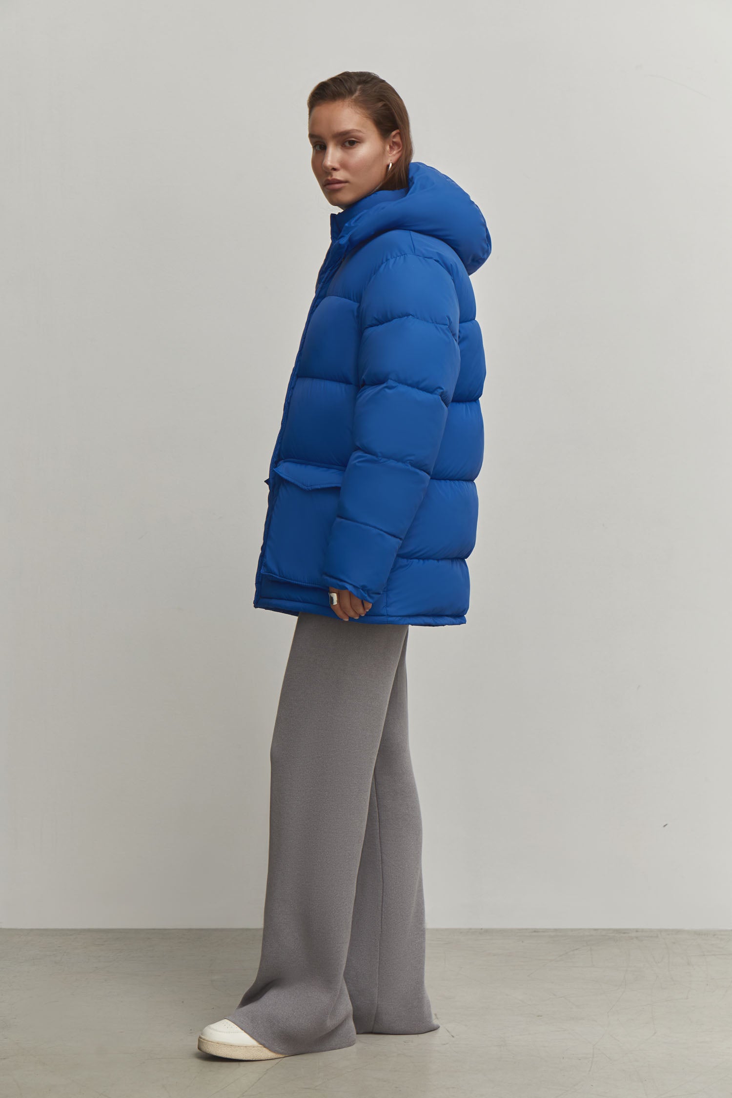 Boyfriend style winter jacket in blue