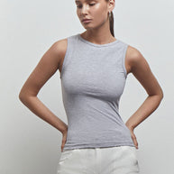 Jersey top in grey-melange/black