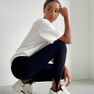 Leggings with stripes in milk/black