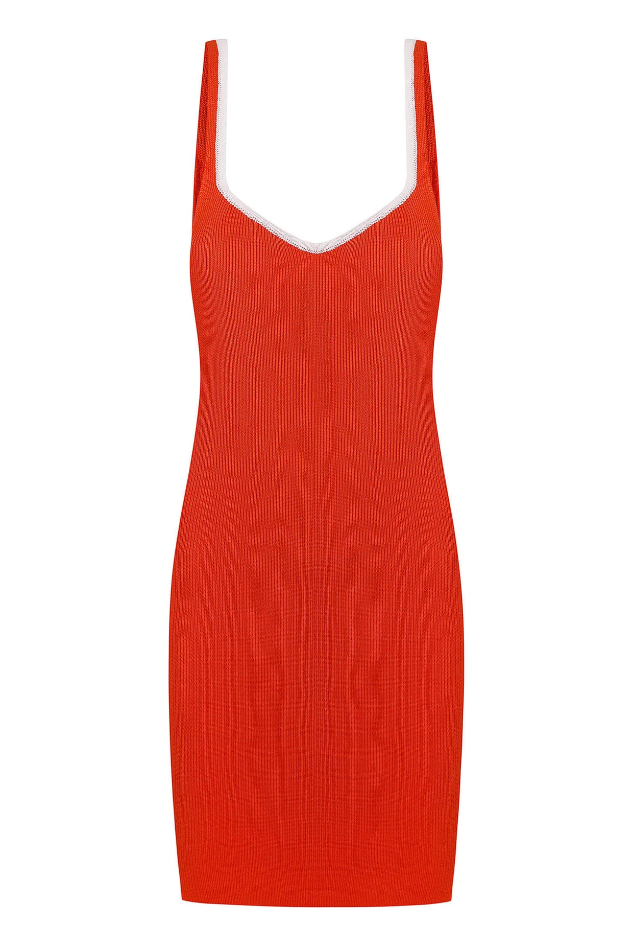 Knitted mini dress with edging in orange/black
