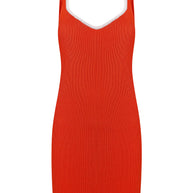Knitted mini dress with edging in orange/black
