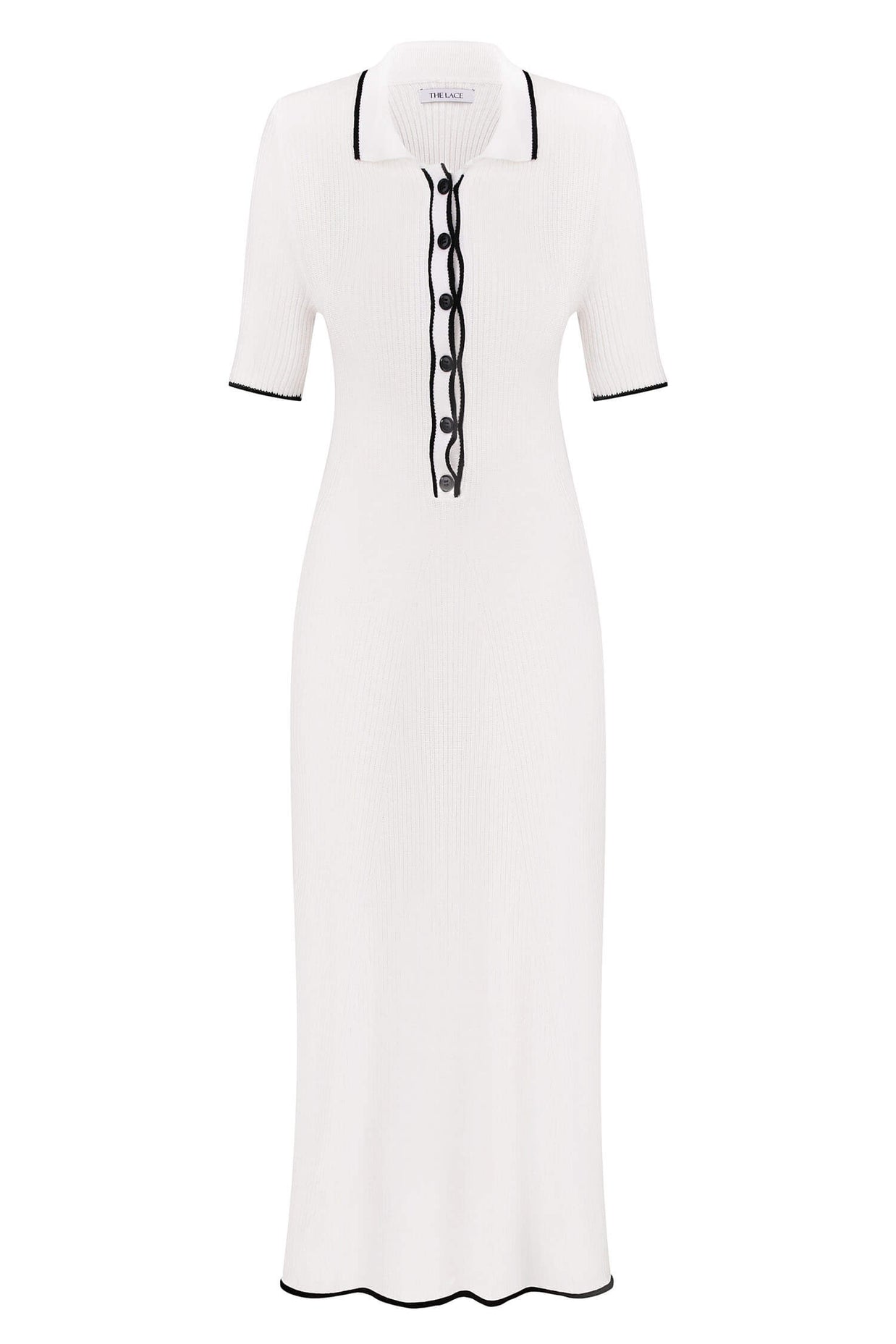 Knitted midi dress with edging in milk