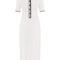 Knitted midi dress with edging in milk