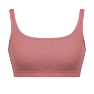 Ribbed crop top with thin straps in powder