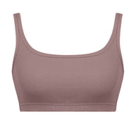 Ribbed crop top with thin straps in cappuccino