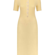Knitted midi dress with edging in green/yellow