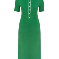 Knitted midi dress with edging in green/yellow