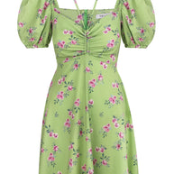 Mini dress with drawstring and garden roses print