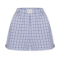 Oversized cotton shorts in blue check (eco)