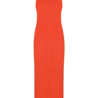 Knitted maxi dress in orange/green