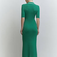 Knitted midi dress with edging in green/yellow