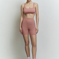 Ribbed crop top with thin straps in powder