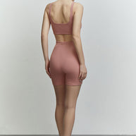 Ribbed crop top with thin straps in powder