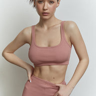 Ribbed crop top with thin straps in powder