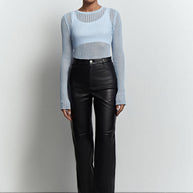 Sheer knitted crew neck jumper in pink/sky blue