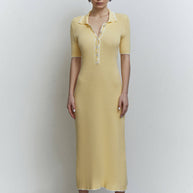 Knitted midi dress with edging in green/yellow