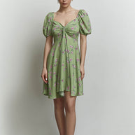 Mini dress with drawstring and garden roses print