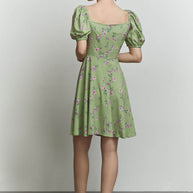 Mini dress with drawstring and garden roses print