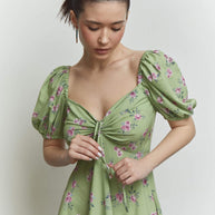 Mini dress with drawstring and garden roses print