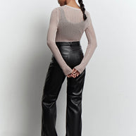 Sheer knitted crew neck jumper in orange/cappuccino